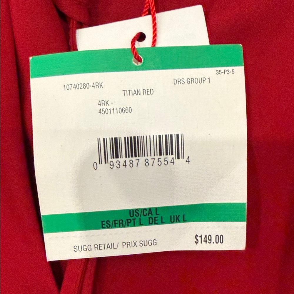 Anne Klein Red Long-Sleeve Smocked-Waist Midi Dress - Picture 3 of 9